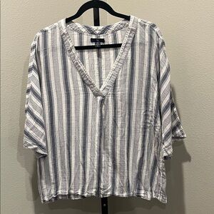 GAP Blue and White Striped V-Neck Blouse